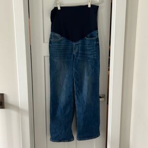 Pink blush maternity over the belly wide leg jeans